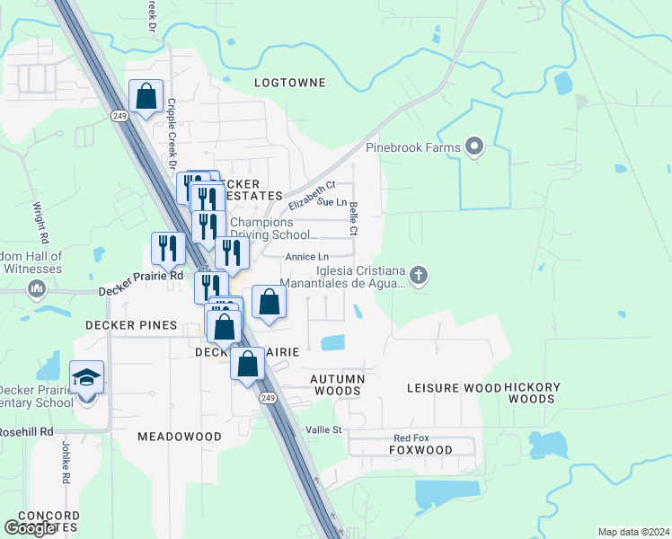map of restaurants, bars, coffee shops, grocery stores, and more near 32022 Ashton Lane in Pinehurst