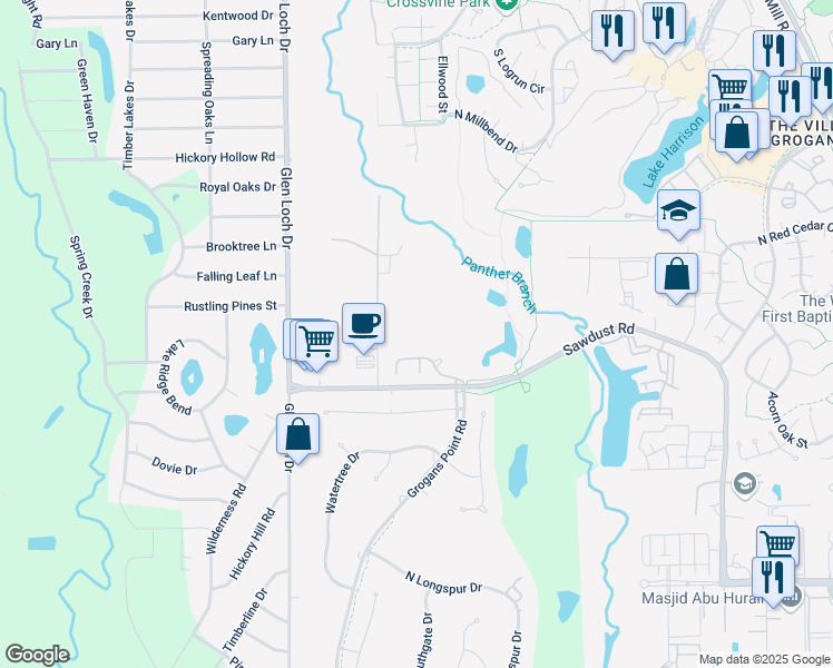 map of restaurants, bars, coffee shops, grocery stores, and more near 25506 McDonald Road in Spring