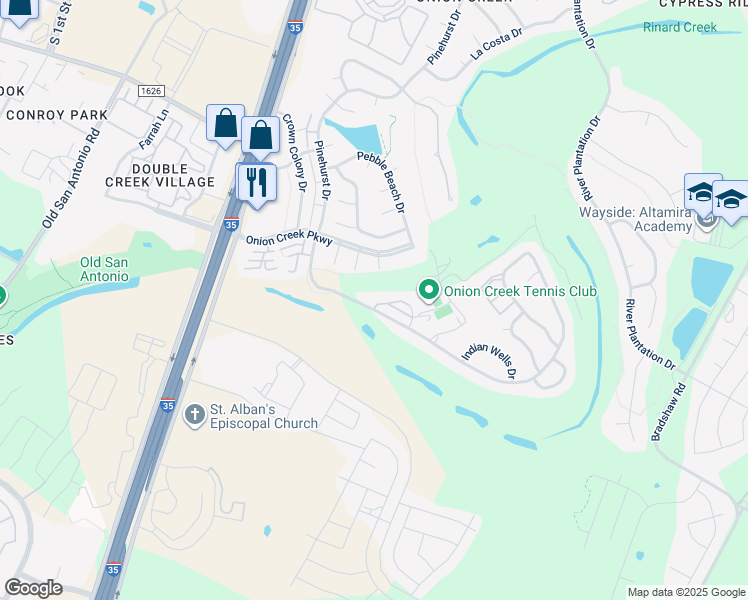 map of restaurants, bars, coffee shops, grocery stores, and more near 11119c Pinehurst Drive in Austin