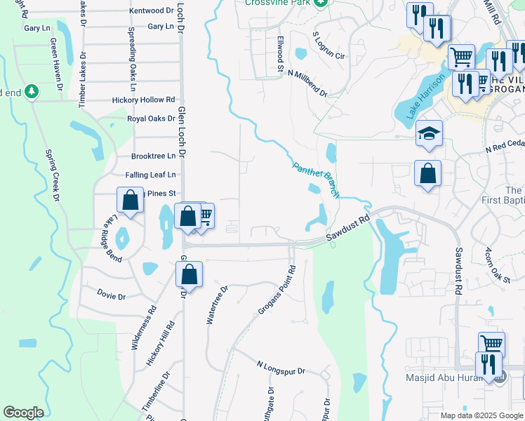 map of restaurants, bars, coffee shops, grocery stores, and more near 25506 McDonald Road in Spring