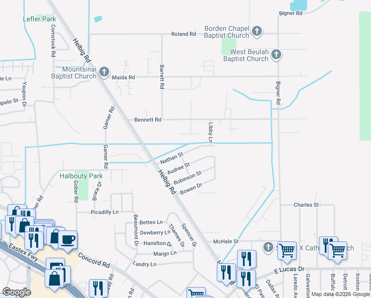 map of restaurants, bars, coffee shops, grocery stores, and more near 3875 Quitman Street in Beaumont