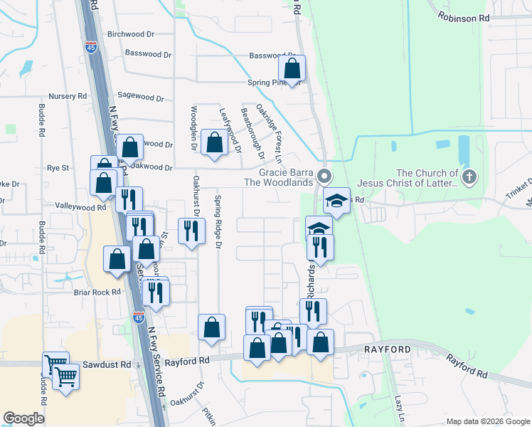 map of restaurants, bars, coffee shops, grocery stores, and more near 514 Starkstone Court in Spring