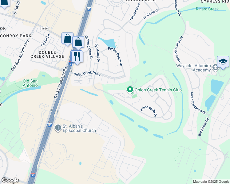 map of restaurants, bars, coffee shops, grocery stores, and more near 11121 Pinehurst Drive in Austin