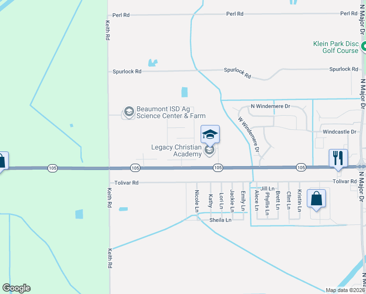 map of restaurants, bars, coffee shops, grocery stores, and more near 8345 Glen Rose Circle in Beaumont