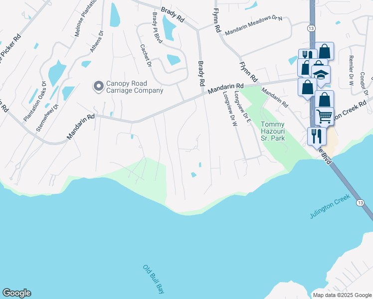 map of restaurants, bars, coffee shops, grocery stores, and more near 12819 Bay Plantation Drive in Jacksonville