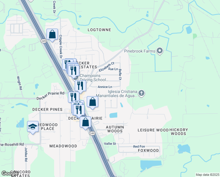 map of restaurants, bars, coffee shops, grocery stores, and more near 32035 Annice Lane in Pinehurst