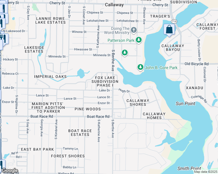 map of restaurants, bars, coffee shops, grocery stores, and more near 704 J J Drive in Panama City