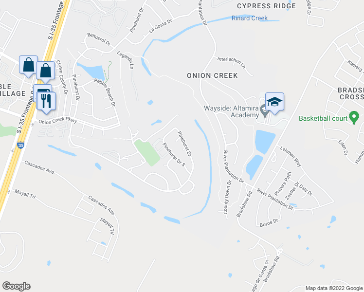 map of restaurants, bars, coffee shops, grocery stores, and more near 11251 Pinehurst Drive in Austin