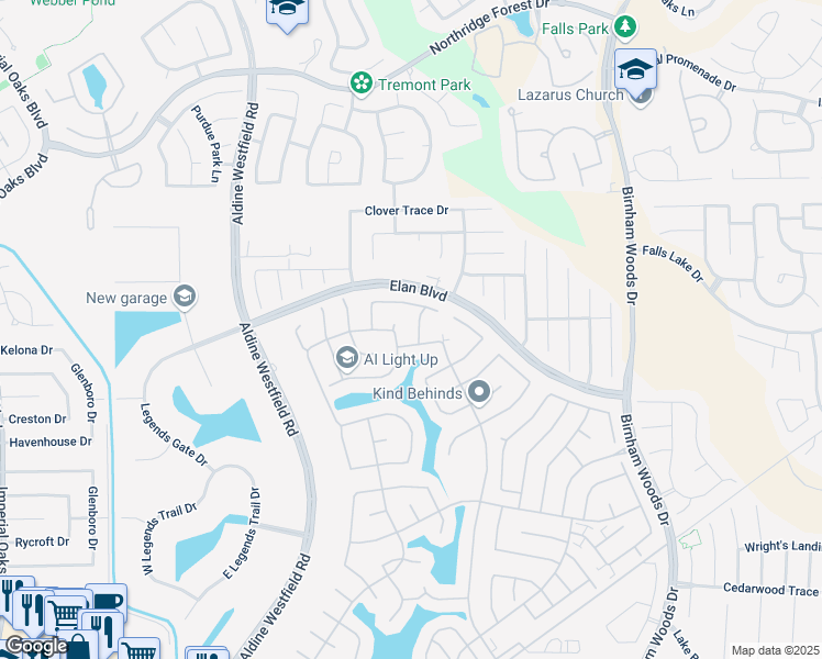 map of restaurants, bars, coffee shops, grocery stores, and more near 30611 Pinemill Hollow Drive in Spring