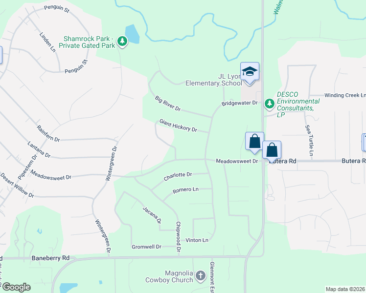 map of restaurants, bars, coffee shops, grocery stores, and more near 22203 Giant Hickory Drive in Magnolia