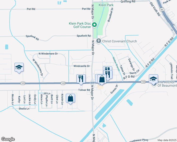 map of restaurants, bars, coffee shops, grocery stores, and more near 6035 North Major Drive in Beaumont