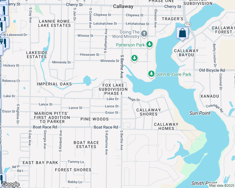 map of restaurants, bars, coffee shops, grocery stores, and more near 704 J J Drive in Panama City