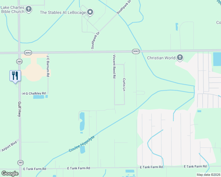 map of restaurants, bars, coffee shops, grocery stores, and more near 7170 Vincent Reed Road in Lake Charles
