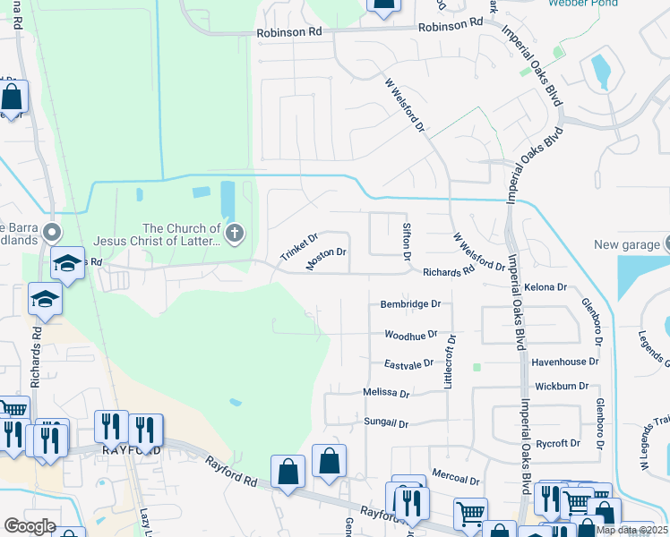 map of restaurants, bars, coffee shops, grocery stores, and more near 25931 Richard Road in Spring