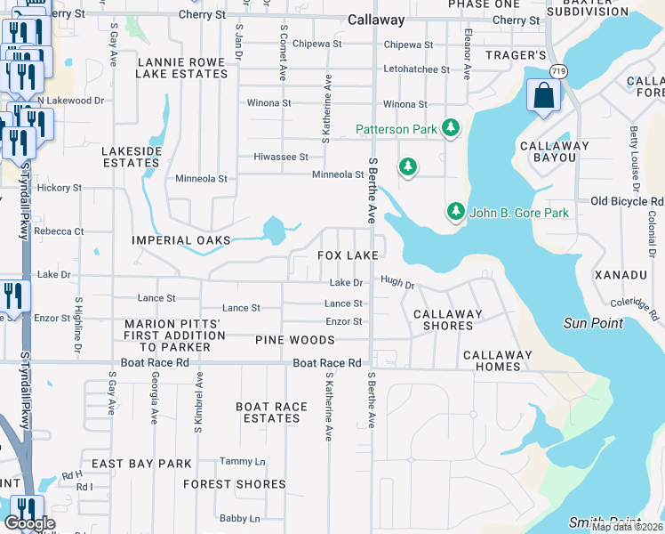 map of restaurants, bars, coffee shops, grocery stores, and more near 705 Michael Drive in Panama City