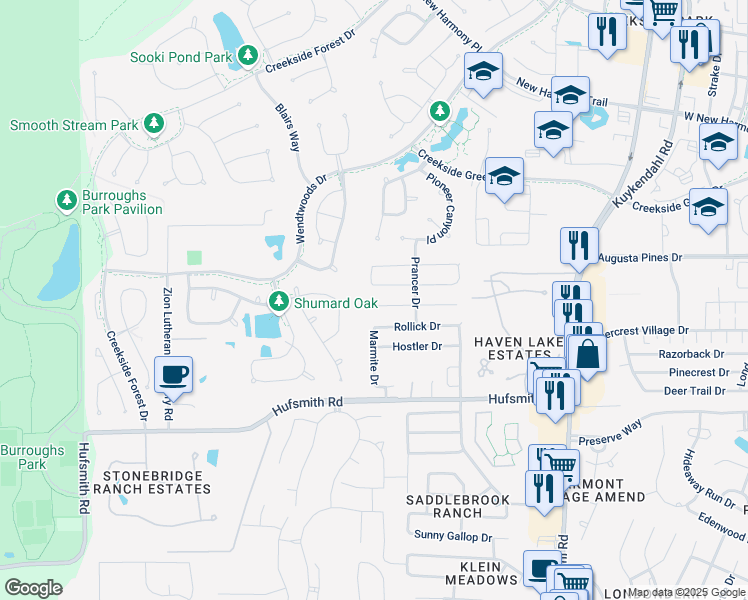 map of restaurants, bars, coffee shops, grocery stores, and more near 8942 Headstall Drive in Tomball