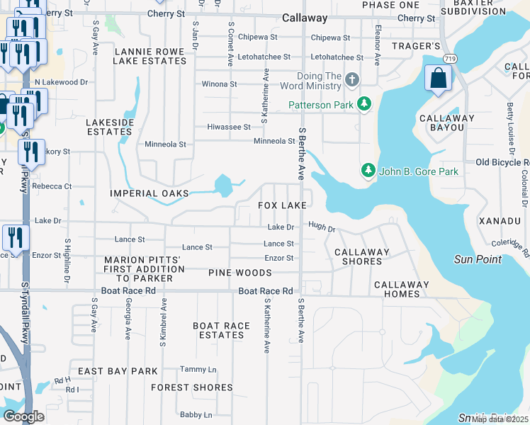 map of restaurants, bars, coffee shops, grocery stores, and more near 705 Michael Drive in Panama City