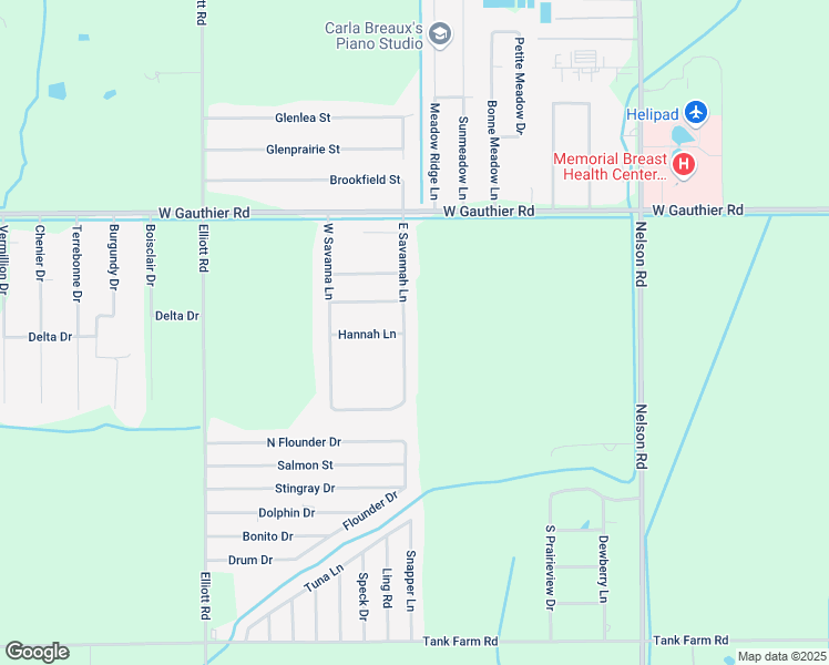 map of restaurants, bars, coffee shops, grocery stores, and more near 7153 East Savannah Lane in Lake Charles
