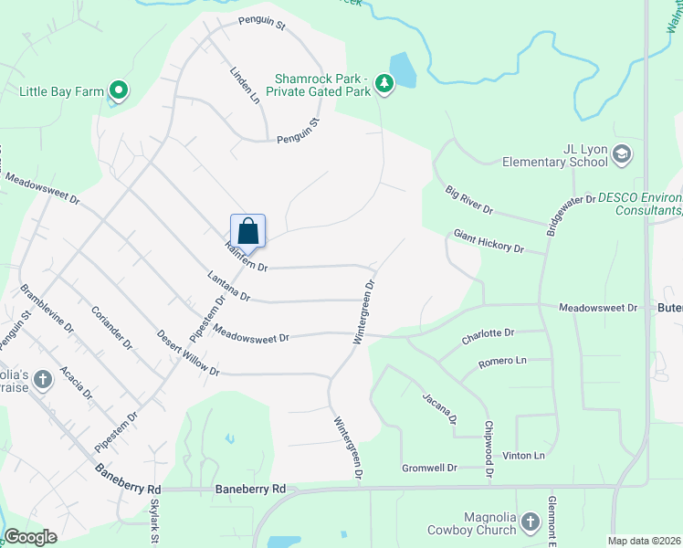 map of restaurants, bars, coffee shops, grocery stores, and more near 22303 Rainfern Drive in Magnolia