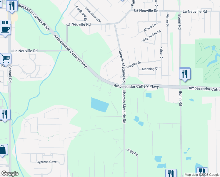 map of restaurants, bars, coffee shops, grocery stores, and more near 5605 Ambassador Caffery Parkway in Youngsville