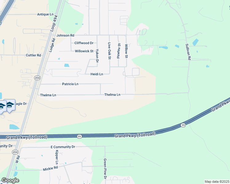 map of restaurants, bars, coffee shops, grocery stores, and more near 23569 Thelma Ln in New Caney