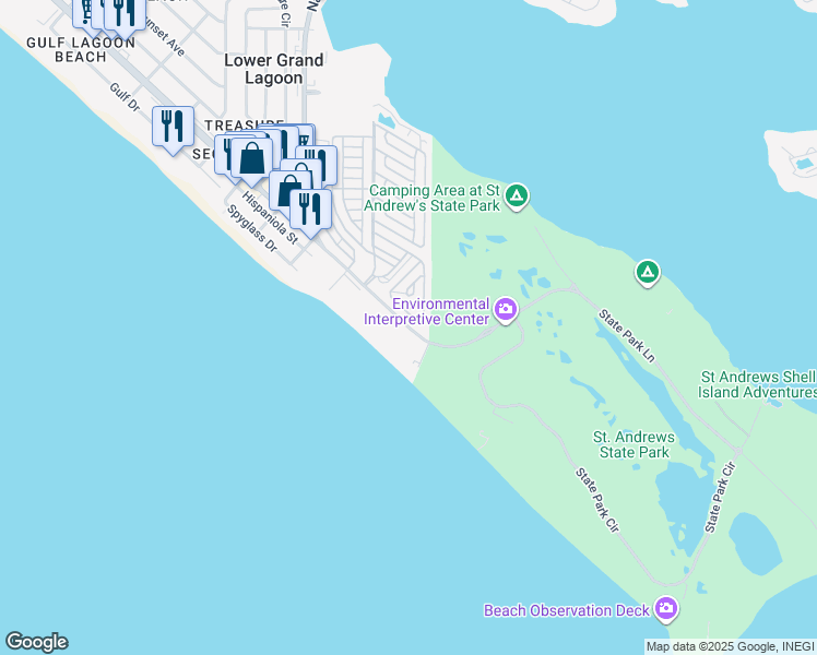 map of restaurants, bars, coffee shops, grocery stores, and more near Thomas Drive in Panama City