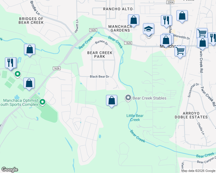 map of restaurants, bars, coffee shops, grocery stores, and more near 12803 Topper Lane in Manchaca