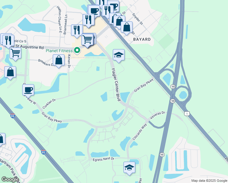map of restaurants, bars, coffee shops, grocery stores, and more near 12911 Ludo Road in Jacksonville