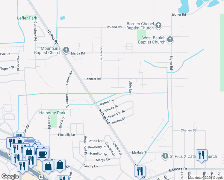 map of restaurants, bars, coffee shops, grocery stores, and more near 3875 Quitman Street in Beaumont