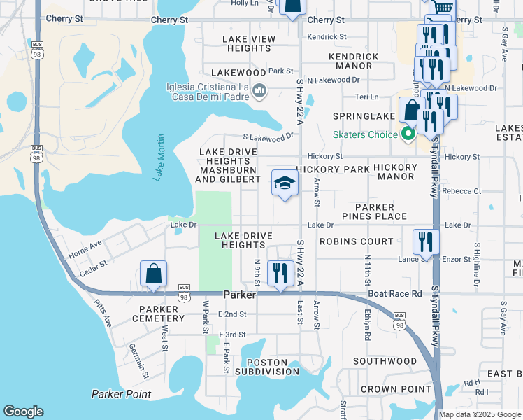 map of restaurants, bars, coffee shops, grocery stores, and more near 631 North 9th Street in Panama City