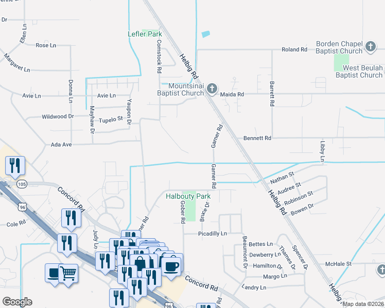 map of restaurants, bars, coffee shops, grocery stores, and more near 4435 Glen Oaks Circle in Beaumont