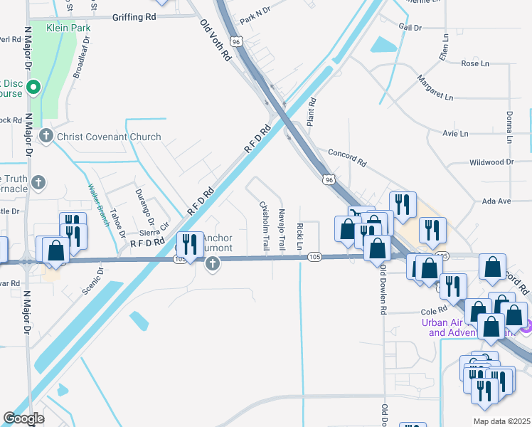 map of restaurants, bars, coffee shops, grocery stores, and more near 6070 Chisholm Trail in Beaumont