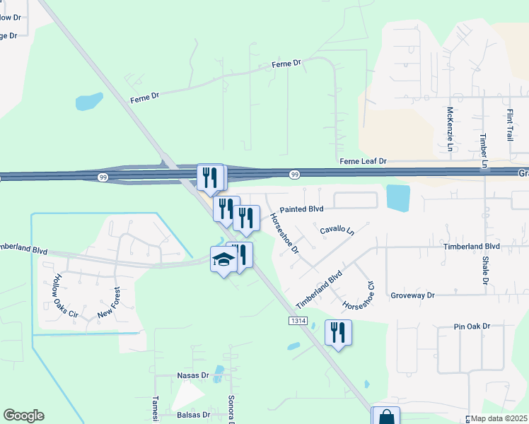 map of restaurants, bars, coffee shops, grocery stores, and more near 19071 Painted Boulevard in Porter