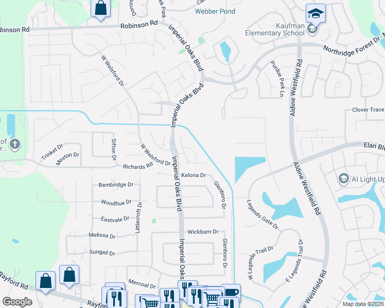 map of restaurants, bars, coffee shops, grocery stores, and more near 30627 Victoria Estates Drive in Spring