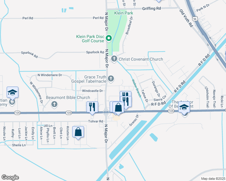 map of restaurants, bars, coffee shops, grocery stores, and more near 7396 Pindo Circle in Beaumont