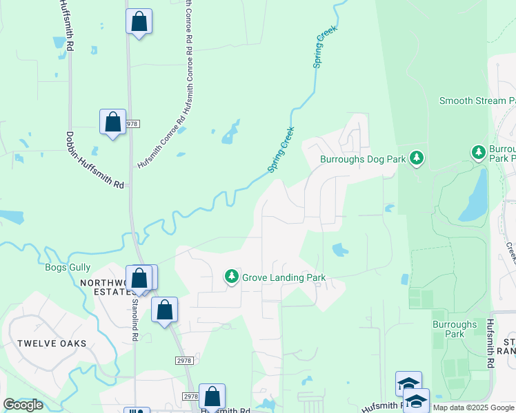 map of restaurants, bars, coffee shops, grocery stores, and more near 25719 Pinyon Hill Trail in Tomball