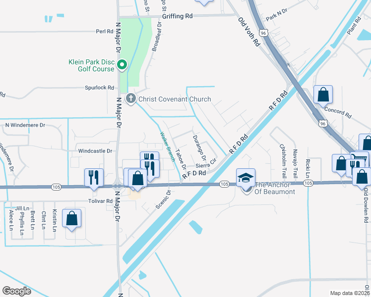 map of restaurants, bars, coffee shops, grocery stores, and more near 6970 Reno Circle in Beaumont