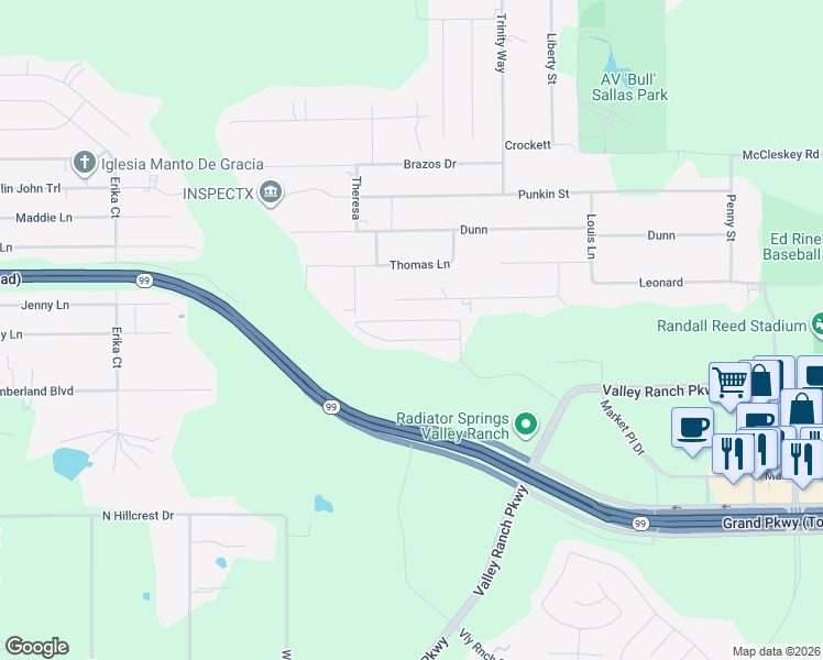 map of restaurants, bars, coffee shops, grocery stores, and more near 20290 Park Lake View Drive in New Caney