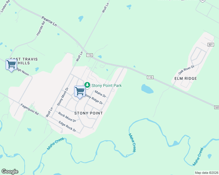 map of restaurants, bars, coffee shops, grocery stores, and more near 137 Stony Point Drive in Del Valle