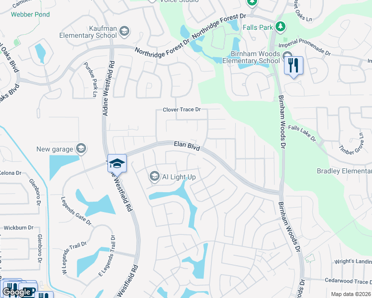 map of restaurants, bars, coffee shops, grocery stores, and more near 3203 Burton Ridge Drive in Spring