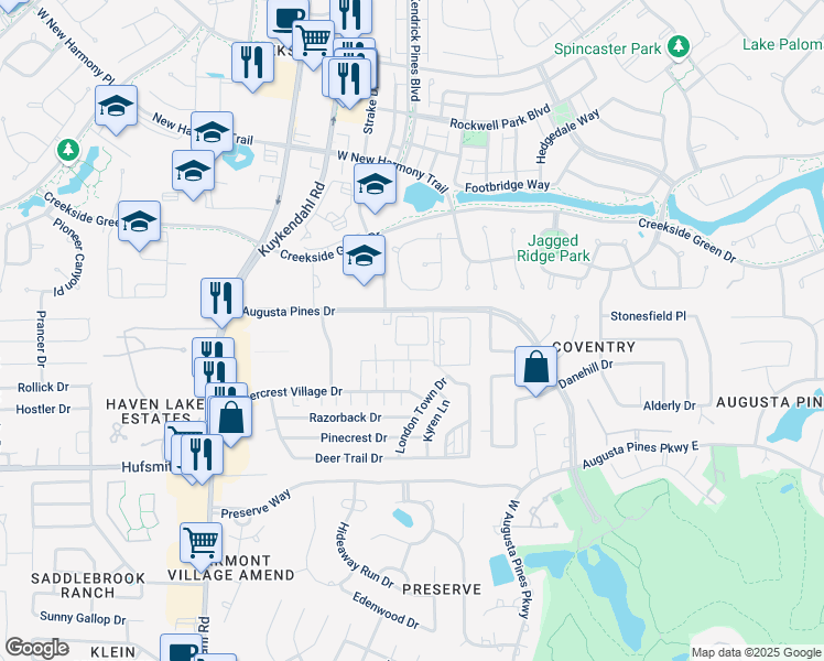 map of restaurants, bars, coffee shops, grocery stores, and more near 7833 Augusta Pines Drive in Spring