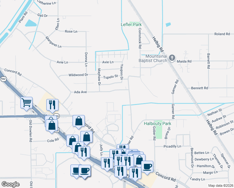 map of restaurants, bars, coffee shops, grocery stores, and more near 4875 Ada Avenue in Beaumont