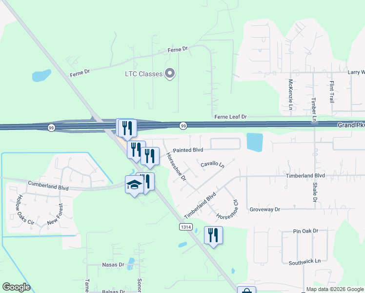 map of restaurants, bars, coffee shops, grocery stores, and more near 21612 Hackamore Court in Porter