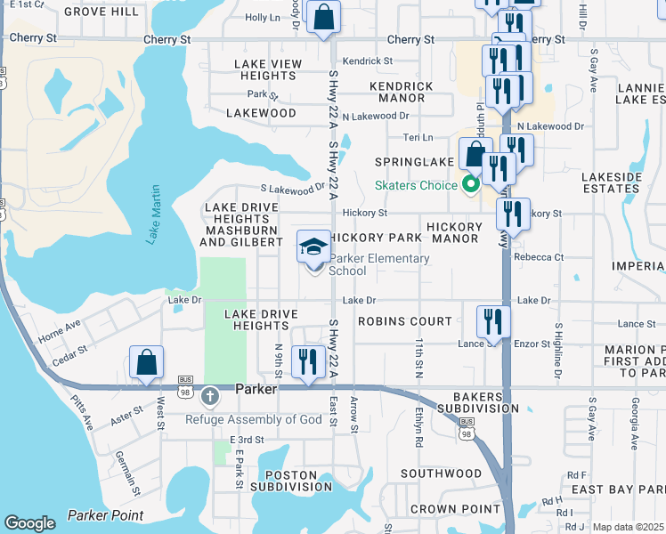 map of restaurants, bars, coffee shops, grocery stores, and more near 640 South Highway 22 A in Panama City