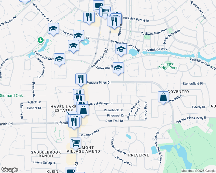 map of restaurants, bars, coffee shops, grocery stores, and more near 8011 Augusta Pines Drive in Spring