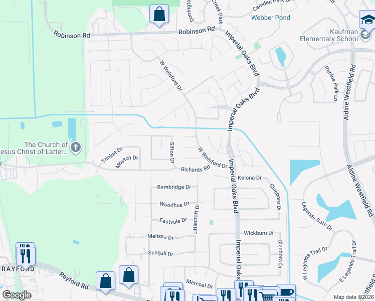 map of restaurants, bars, coffee shops, grocery stores, and more near 1703 Telkwa Drive in Spring
