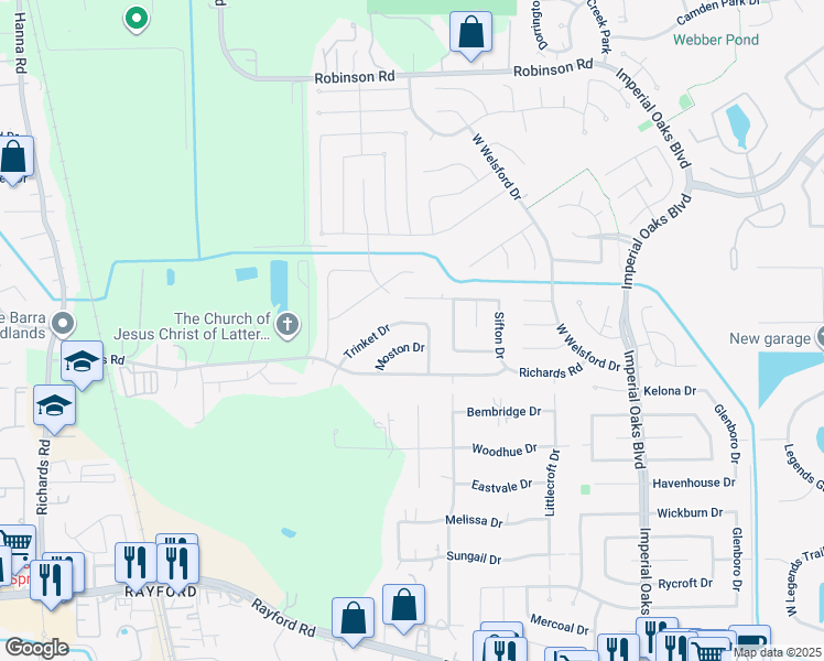 map of restaurants, bars, coffee shops, grocery stores, and more near 1518 Telkwa Drive in Spring