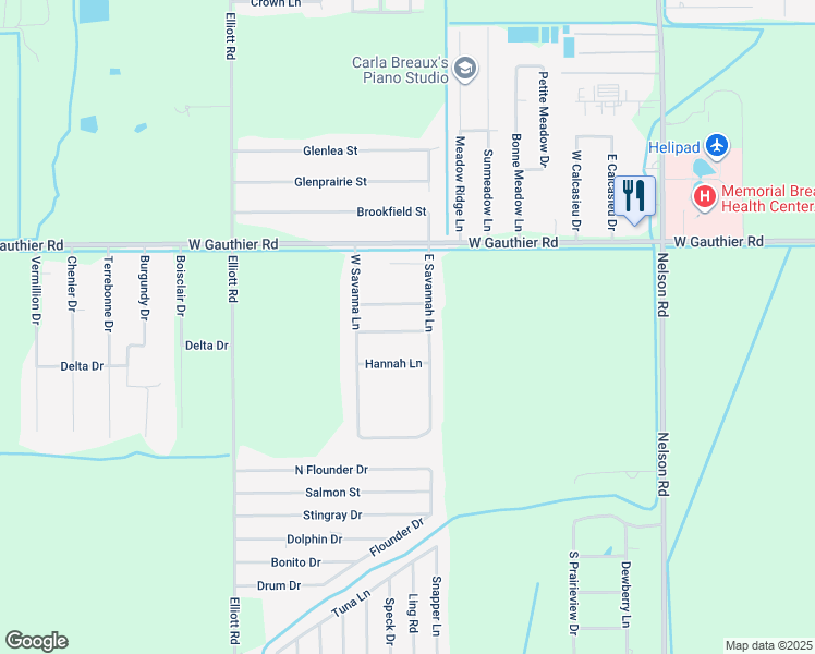 map of restaurants, bars, coffee shops, grocery stores, and more near 2476 Katie Elizabeth Ln in Lake Charles