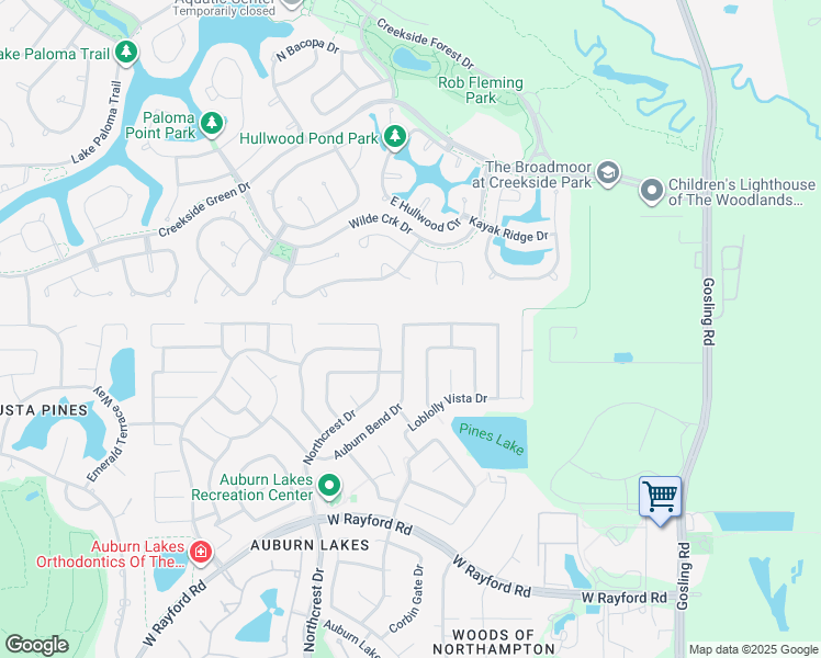 map of restaurants, bars, coffee shops, grocery stores, and more near 25423 Auburn Bend Drive in Spring