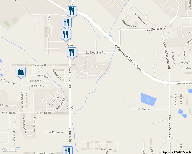 map of restaurants, bars, coffee shops, grocery stores, and more near 202 Autumn Oak Bend in Lafayette